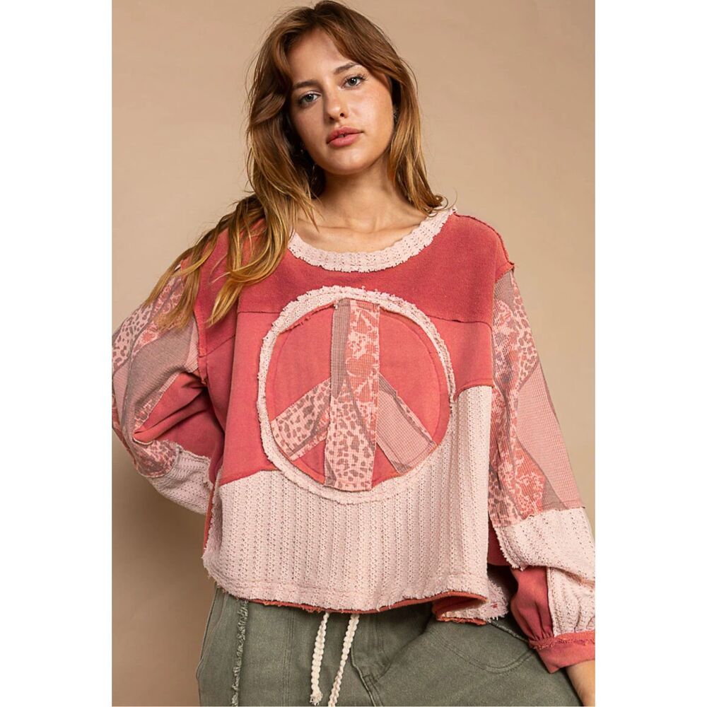 POL Peace and Love Long Sleeve Peace Emblem Terry Top Size S